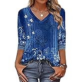 Zeagoo Womens Blouse Casual 3/4 Length Sleeve V Neck Basic T-Shirts Spring Summer Cute Tunic Tops Business Work Tees