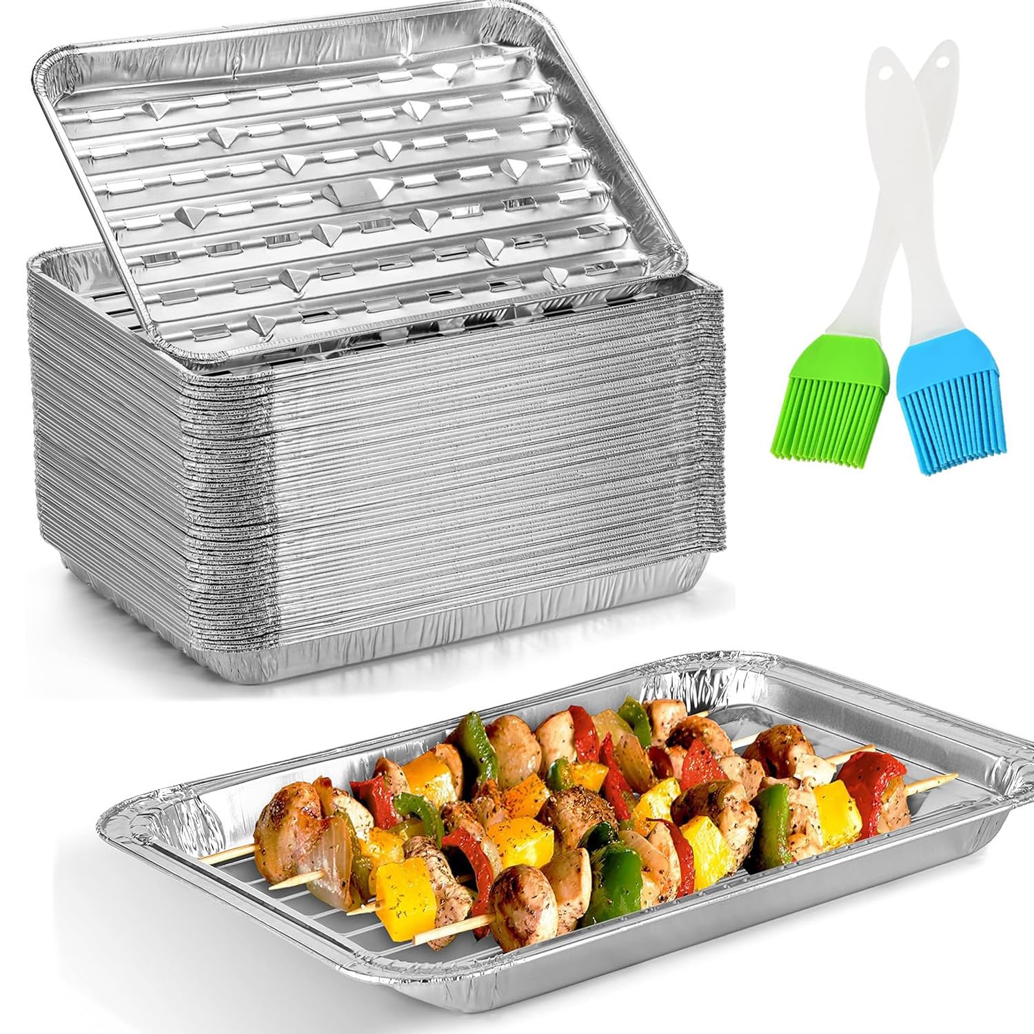 CHAMSUREUK [30-Pack] Disposable Barbecue Tray 34 x 23 x 2.8cm Aluminum Foil Perforated Grill Containers Aluminum Foil Pans Barbecue Grilling Trays Baking Plate with Holes for Grilling, BBQ, Charcoal