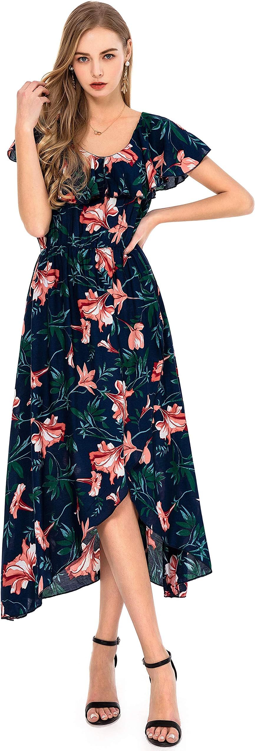 Wantdo Women's Floral Split Maxi Dress Summer Casual