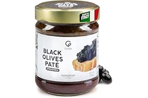 Gusta Black Olives Spreadable Pate - Made in Italy Dip or Spread - Perfect Olive Tapenade Spread - Paste of Black Olives in Jar with Extra Virgin Olive Oil - Non-GMO, All Natural - 6.35oz Glass Jar