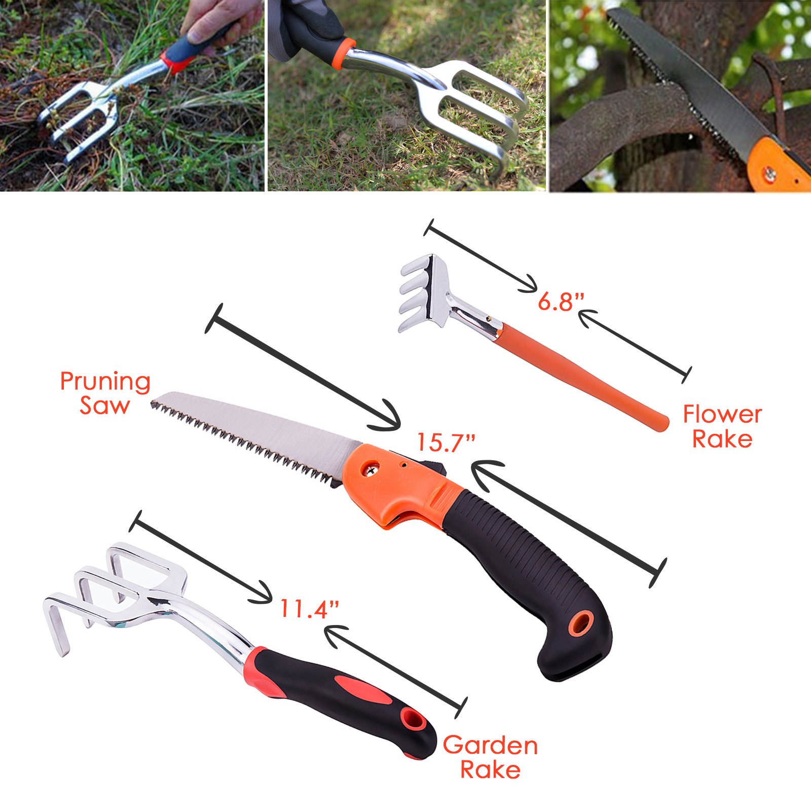 KORAM 13-Pieces Garden Tools Kit Plant Care Tool Home Improvement Tool Sets with Carrying Case Include Secateurs, Trowel Pruners, Pruning Saw, Rakes