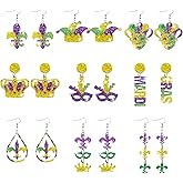 Y1tvei Mardi Gras Glitter Earrings - 9 Pairs Sparkly Feather Mask Letter Beaded Earrings Carnival Dangle Drop Acrylic Stud Ear Hook Fat Tuesday Celebrations Ear Decoration Gift for Women Holiday Party