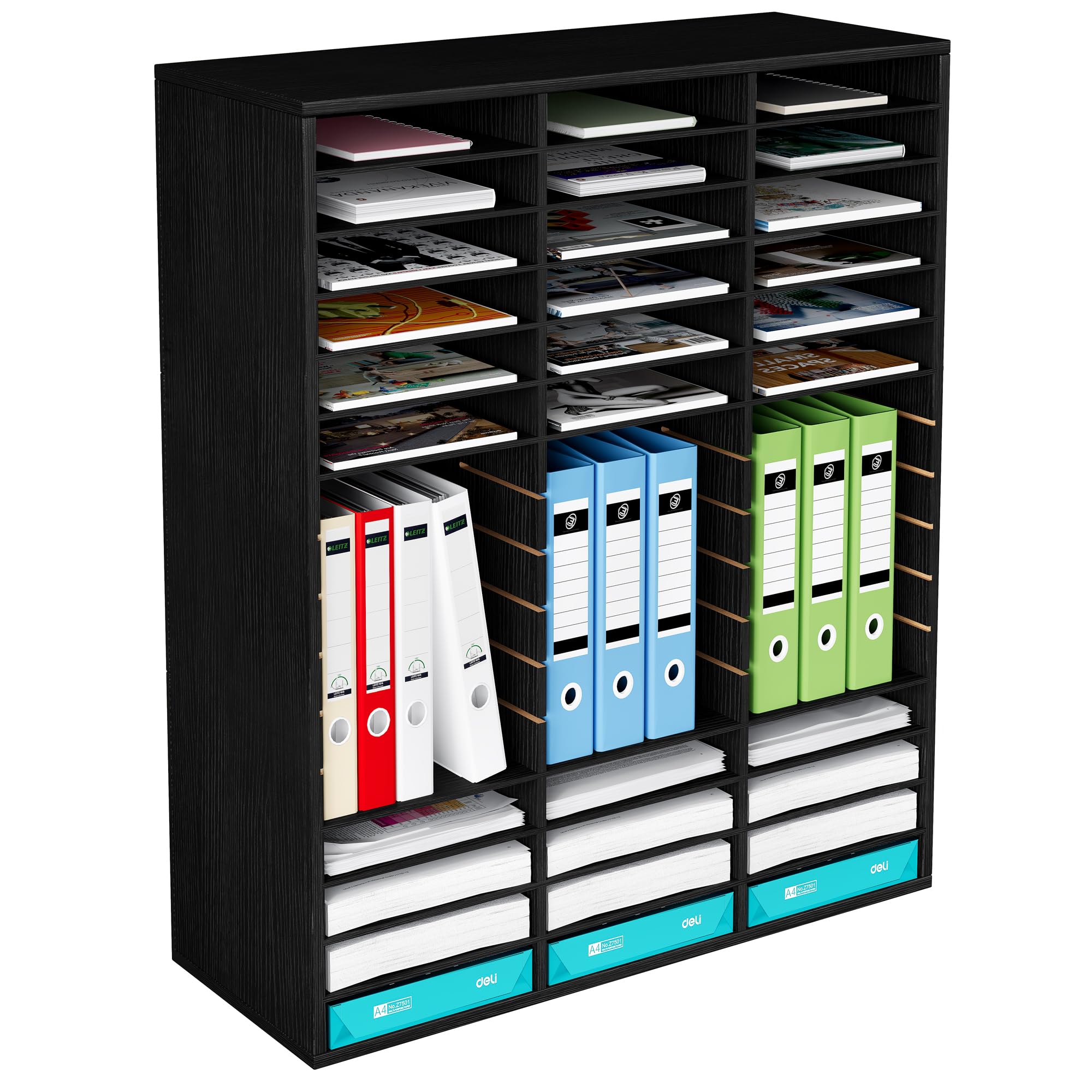 Photo 1 of TQVAI Wood Literature Organizer, 48 Slots Classroom Mailbox with Adjustable Dividers, Mail Sorter Organizer Countertop Vertical Heavy Duty Office Mailbox Cubbies, Black