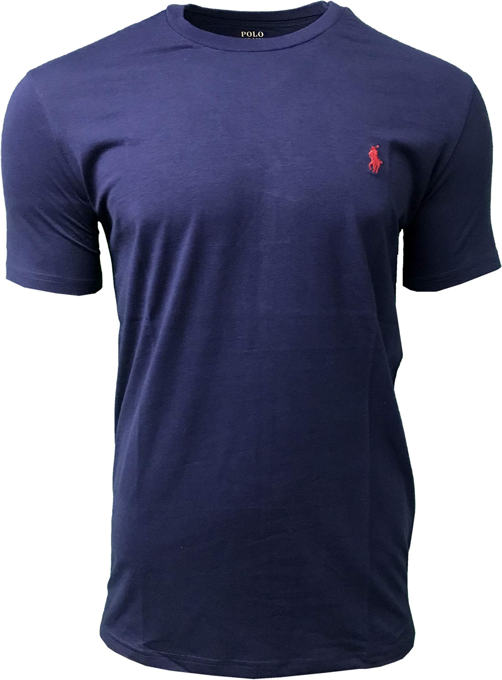 Ralph Lauren. Men's Crew Neck Short Sleeve T Shirt. Small Pony. Custom Fit (Navy Red Pony, L)