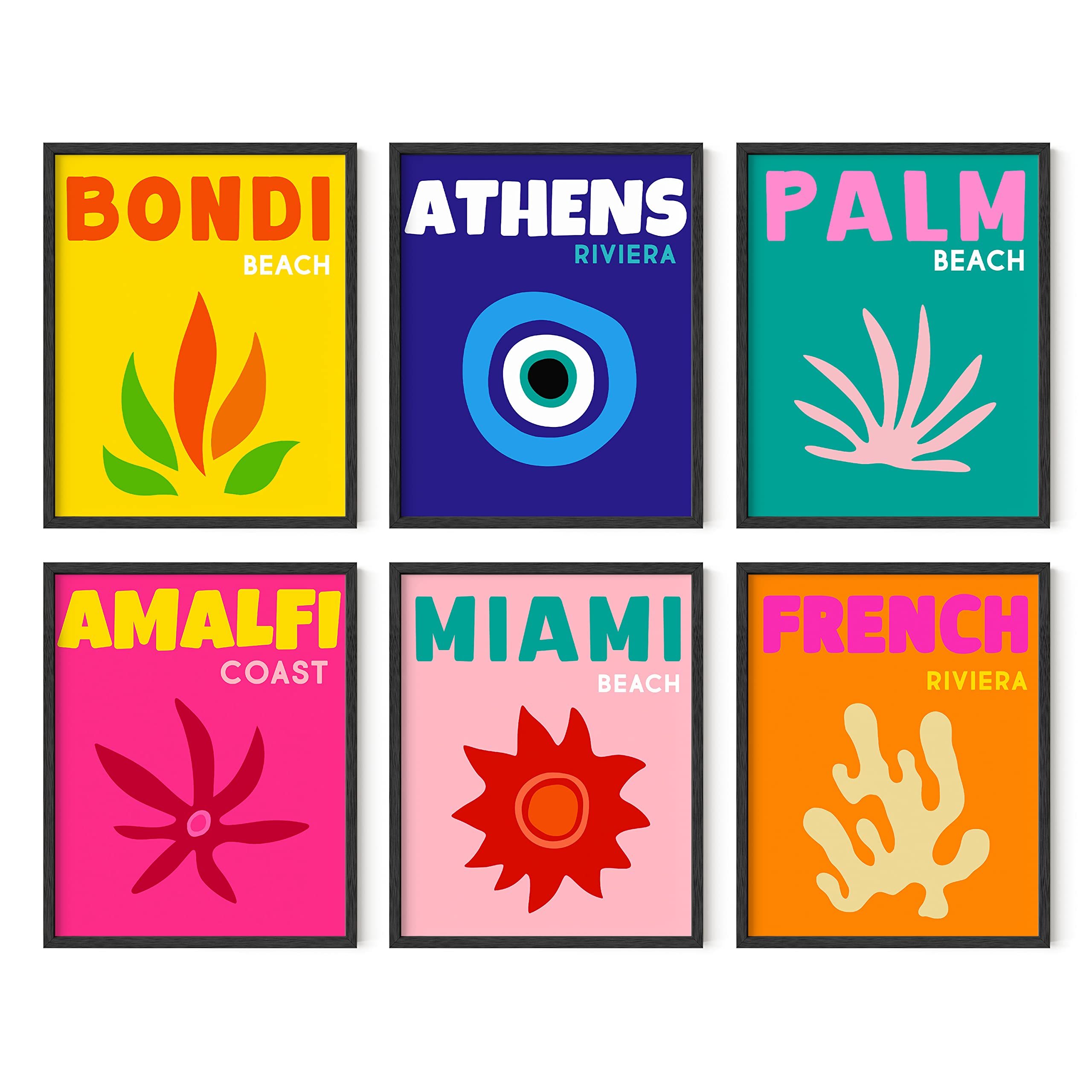HAUS AND HUES Travel Posters - Set of 6 Aesthetic Preppy Posters for Bedroom, Destination Poster, Trendy Travel Wall Art, Colorful Wall Prints, Artwork Travel, Vintage City Posters (Unframed, 8x10)