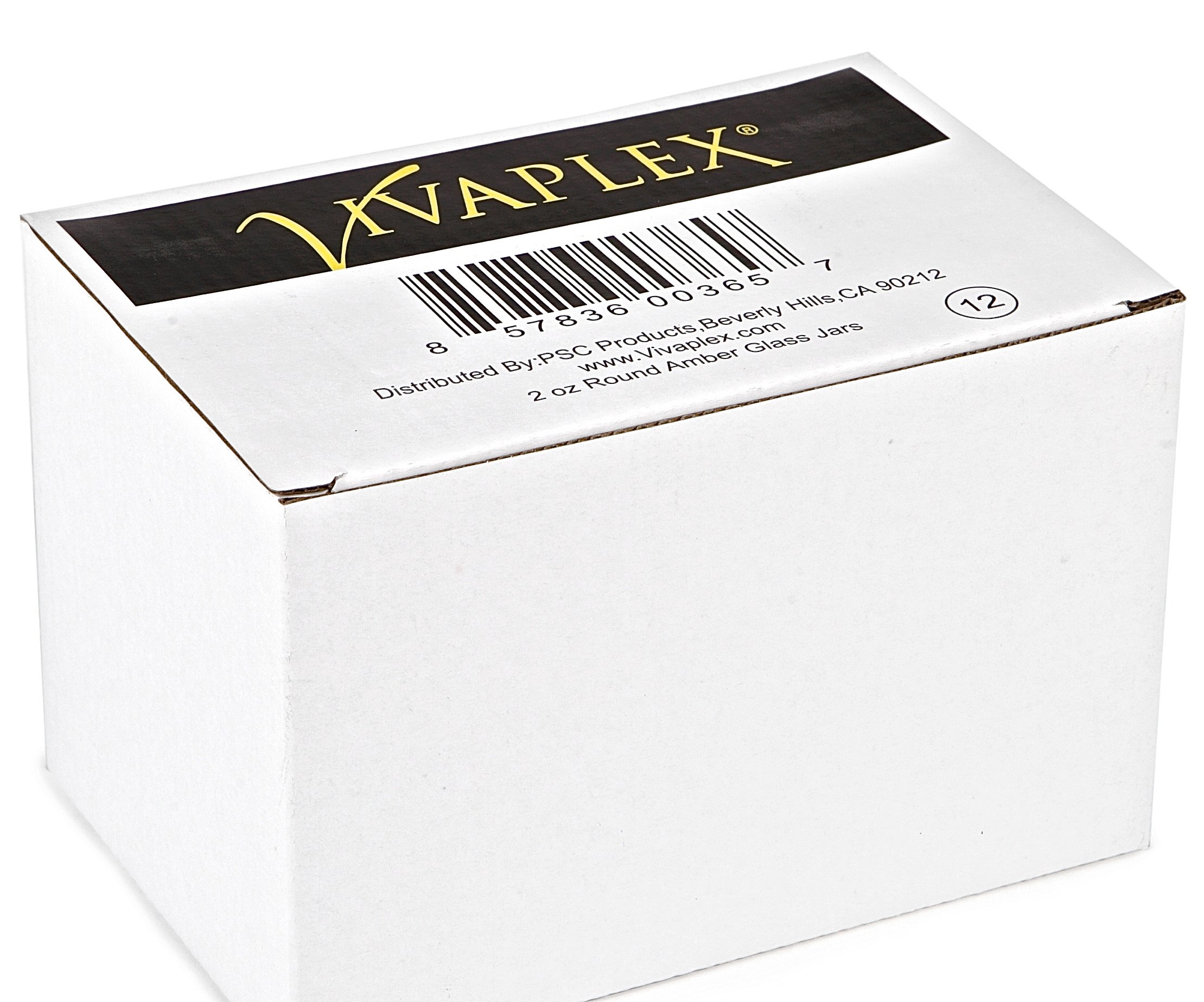 Vivaplex Vivaplex, 12, Amber, 2 oz, Round Glass Jars, with Inner Liners and black Lids