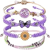 DS 4PCS String beads Charm Bracelets for Teen Girls Dainty cute cartoon Butterfly Daisy Eternal flower Beads Bracelets set for woman and girls Adjustable Stretch bracelet birthday Gift For Friends