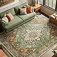 RELEANY Area Rugs 8'x10' Washable Non-Slip, Floral Vintage Distress Medallion Carpet for Living Room Bedroom Dining Room, Ter