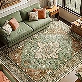 RELEANY Area Rugs 8'x10' Washable Non-Slip, Floral Vintage Distress Print Pattern Medallion Carpet for Living Room Bedroom Dining Room, Brick Red Rust Neutral Brown Burnt Orange Green