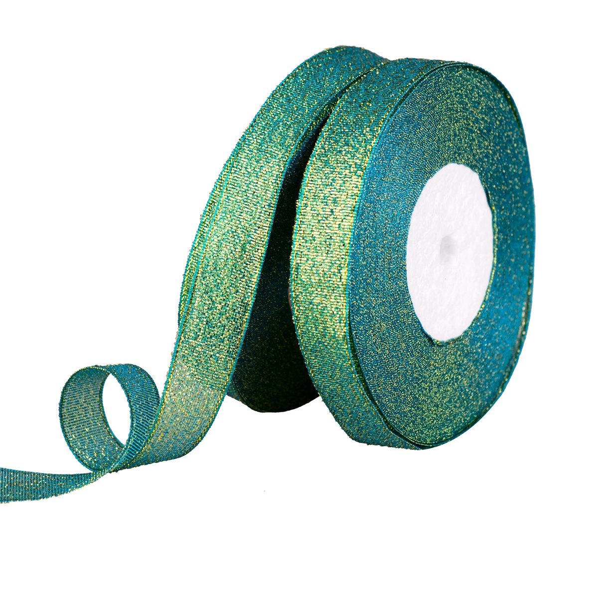 Feyarl Sparkly Green Ribbon 15mm Wide by 50-Yards(2 Rolls X 25yd) Premium Metallic Glitter Ribbon for Christmas Crafters Holiday Home Deco Gift Wrap Card Making Floral Projects