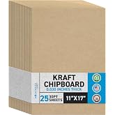 MagicWater Chipboard Sheet - 11x17 inch - 30 pt - 0.030" Thick - 25 Pack | For DIY Projects, Heavy Duty Kraft, Paperboard for Scrapbooking, Books, Picture Frame Backing, Art Projects &amp; Crafts