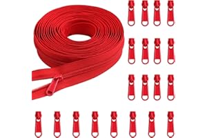 YAKA 5 Yards Bulk Zippers 5# Nylon Coil Zippers for Sewing Red Nylon Coil Zipper with 20pcs Zipper Sliders Repair Kit for Jackets Luggage Backpack DIY Sewing Tailor Craft Bags and Clothing