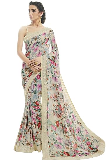 Womens Georgette Saree with Blouse Piece (KAMINI6-9327, Pastel Cream)