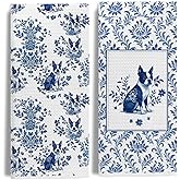 EKGJW Chinoiserie Boston Terrier Kitchen & Hand Towels Set of 2,Blue and White Floral Dog Gifts Dish &Tea Towels for Kitchen Bathroom Decor,Dog Lover Gifts for Women 16x24 Inch