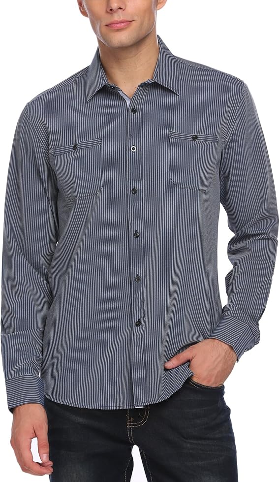 Coofandy Chemise classique à rayures verticales sans plis ...