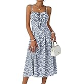 Caracilia Summer Dresses for Women Floral Corset Spaghetti Strap Milkmaid Midi Sundress 2026 Flowy Wedding Guest Dresses
