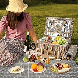 19Pcs Picnic Basket for 2 with Blanket - Wicker