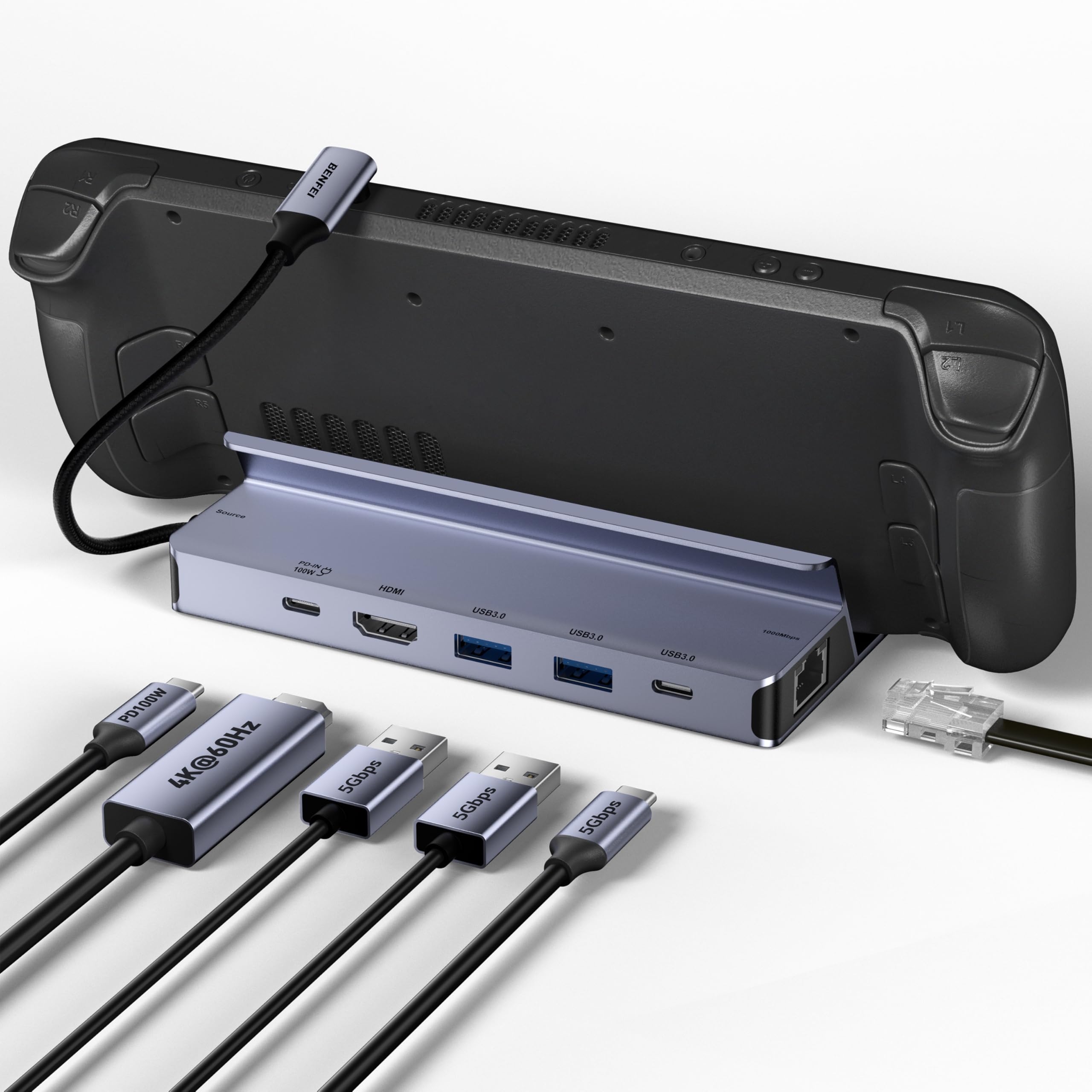 BENFEI Steam Deck Dock, Dockingstation für Steam Deck (OLED)/ROG Ally/Legion Go, 6-in-1 USB C Hub mit HDMI 4K@60Hz, 1 Gbps Ethernet, 1xUSB C 2X USB 3.0 Anschluss, PD 100 W Laden