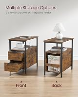 VASAGLE Slim Side Table with Charging Station Rustic Brown Black LET326B01 view 5