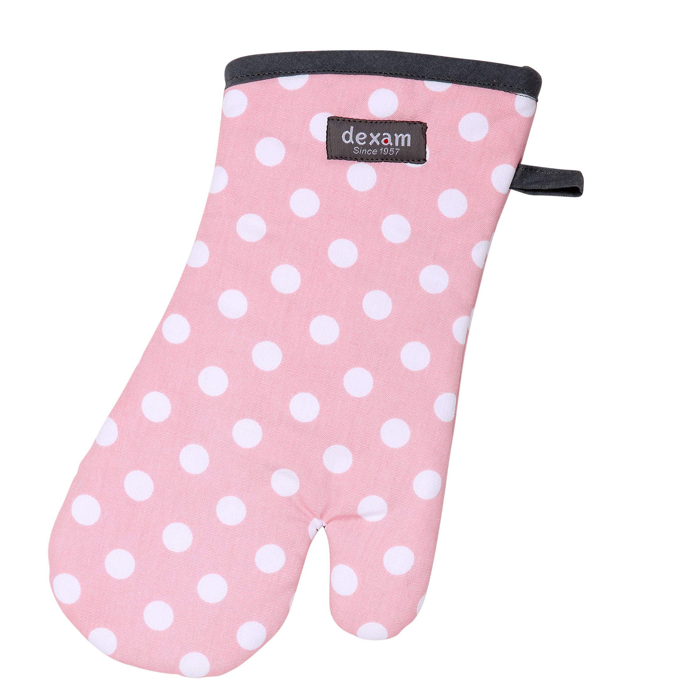 Dexam - Polka Dot Gauntlet, Blush Pink, Single Oven Glove, Thermal Layer, Cotton, Machine Washable, One Size