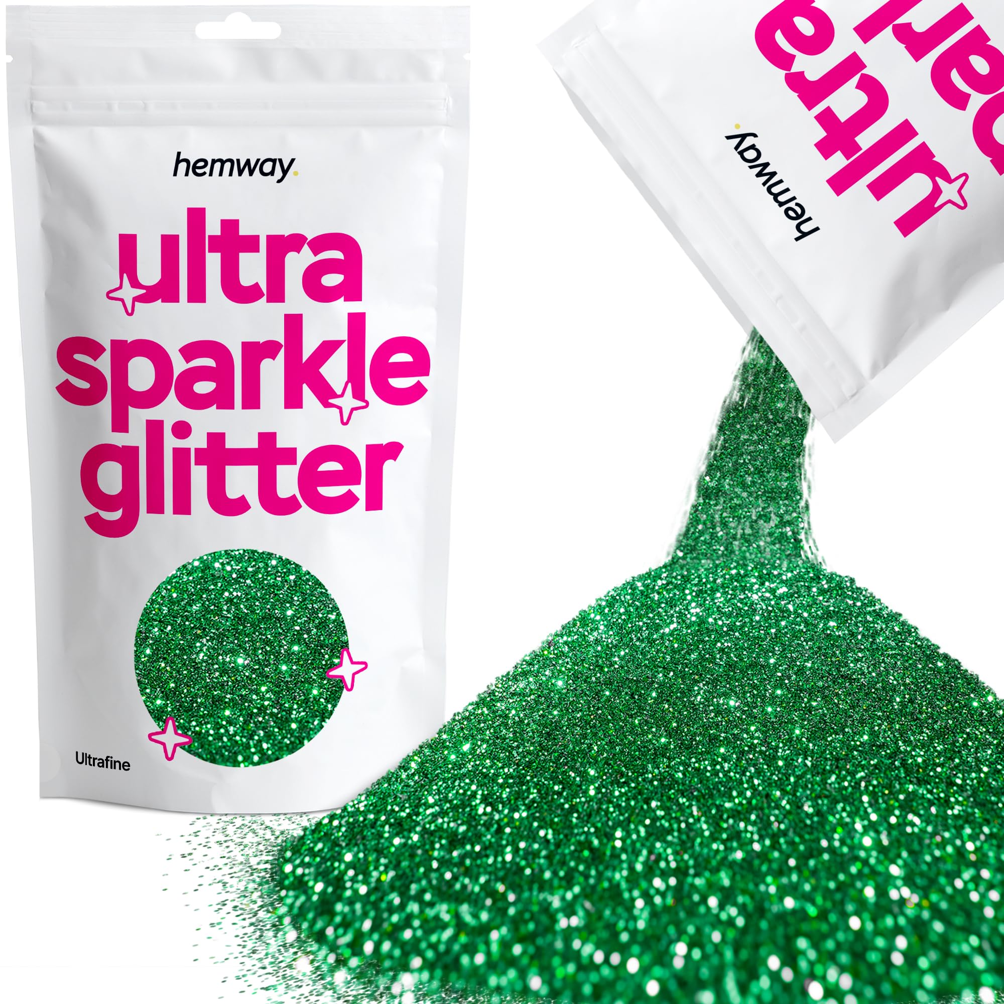 Hemway Ultra Sparkle Glitter Emerald Green 100g Ultrafine | Glitter for Arts & Craft, Makeup, Nail Art, Crafting, Card Making, Sparkle Decoration