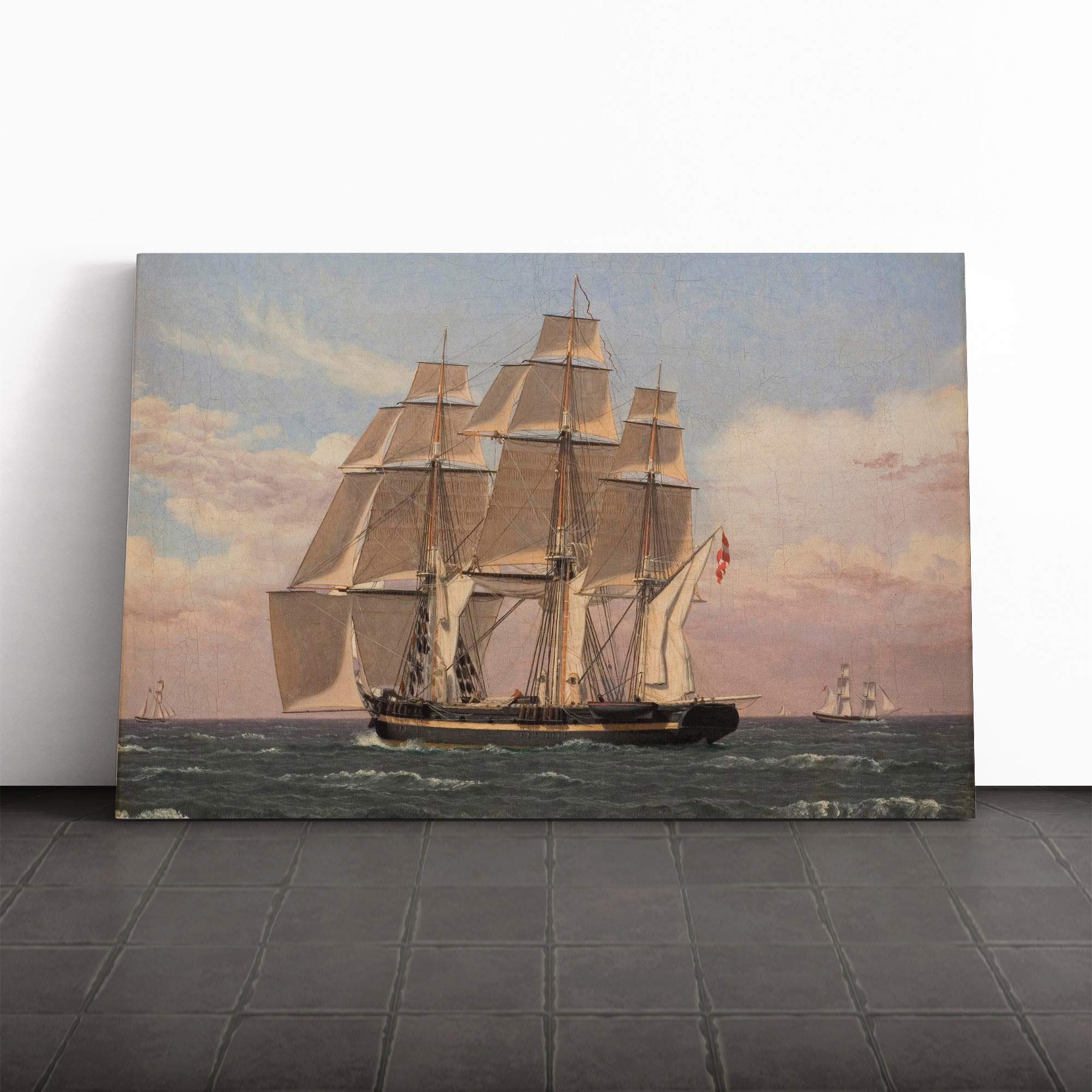 Christoffer Wilhelm Eckersberg Sailing Ship Canvas Print | Gallery Wrapped 30mm Frame Wall Art | 20x14 inches | Ready to Hang | Modern Seascape Picture | Living Room Bedroom Lounge Office