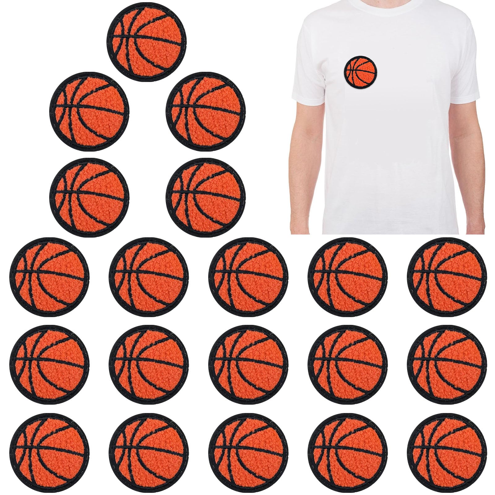 Photo 1 of 20 Pcs Basketball Embroidered Patches Chenille Iron Sew On Embroidered Applique Decoration Sewing Patches for Clothes Jeans Jacket Hat Dress DIY Accessories