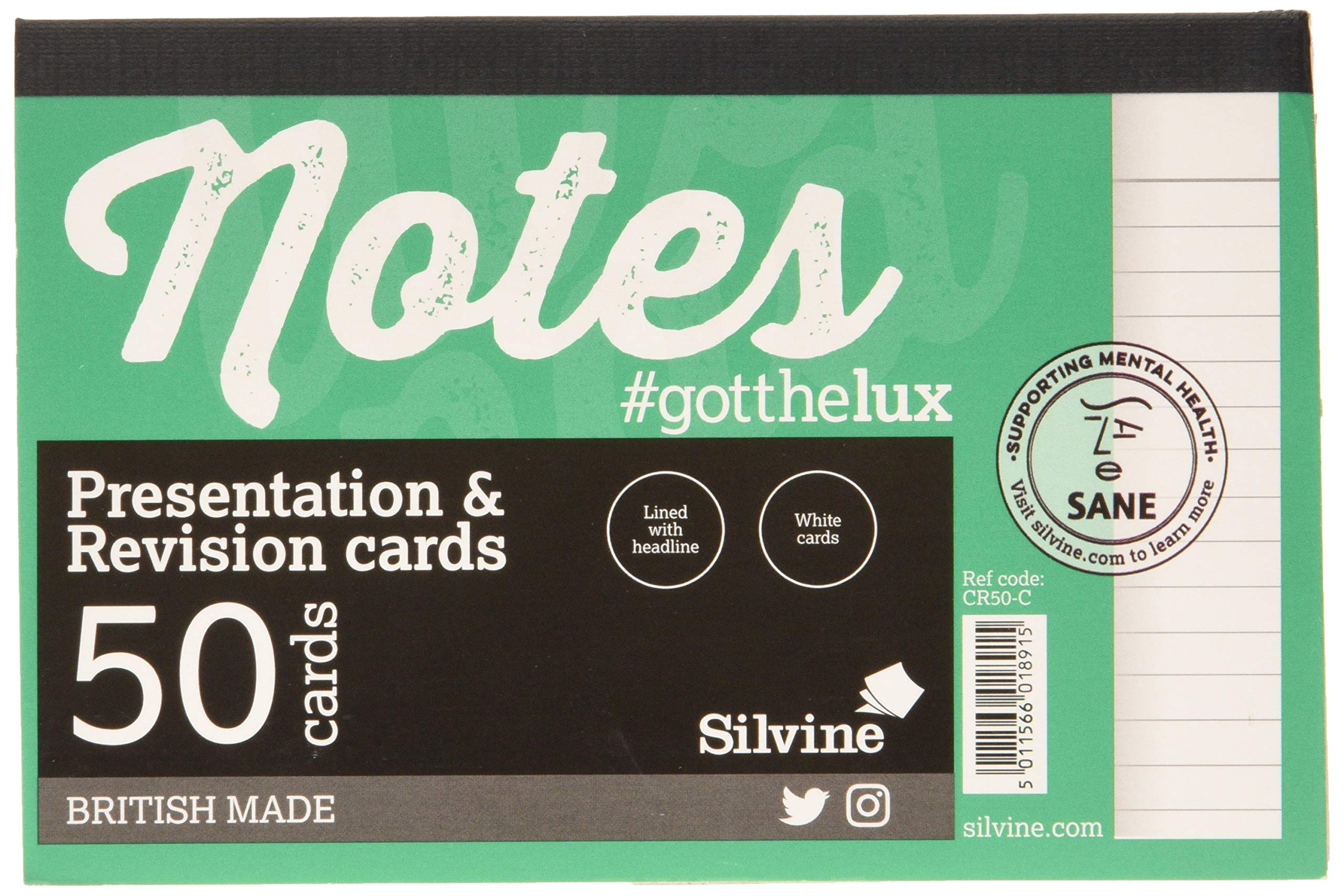 Silvine Revision Presentation and Note Cards - White (Pack of 50)