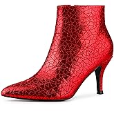 Allegra K Women's Pointed Toe Sparkly Stiletto Heels Red Ankle Boots 10 M US