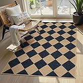 Lahome Checkered Easy Jute 3x5 Outdoor Patio Rug, Washable Rugs for Entryway Diamond Indoor Outdoor Living Room Carpet, Farmhouse Neutral Non Slip Black Door Carpet for Backyard Bedroom