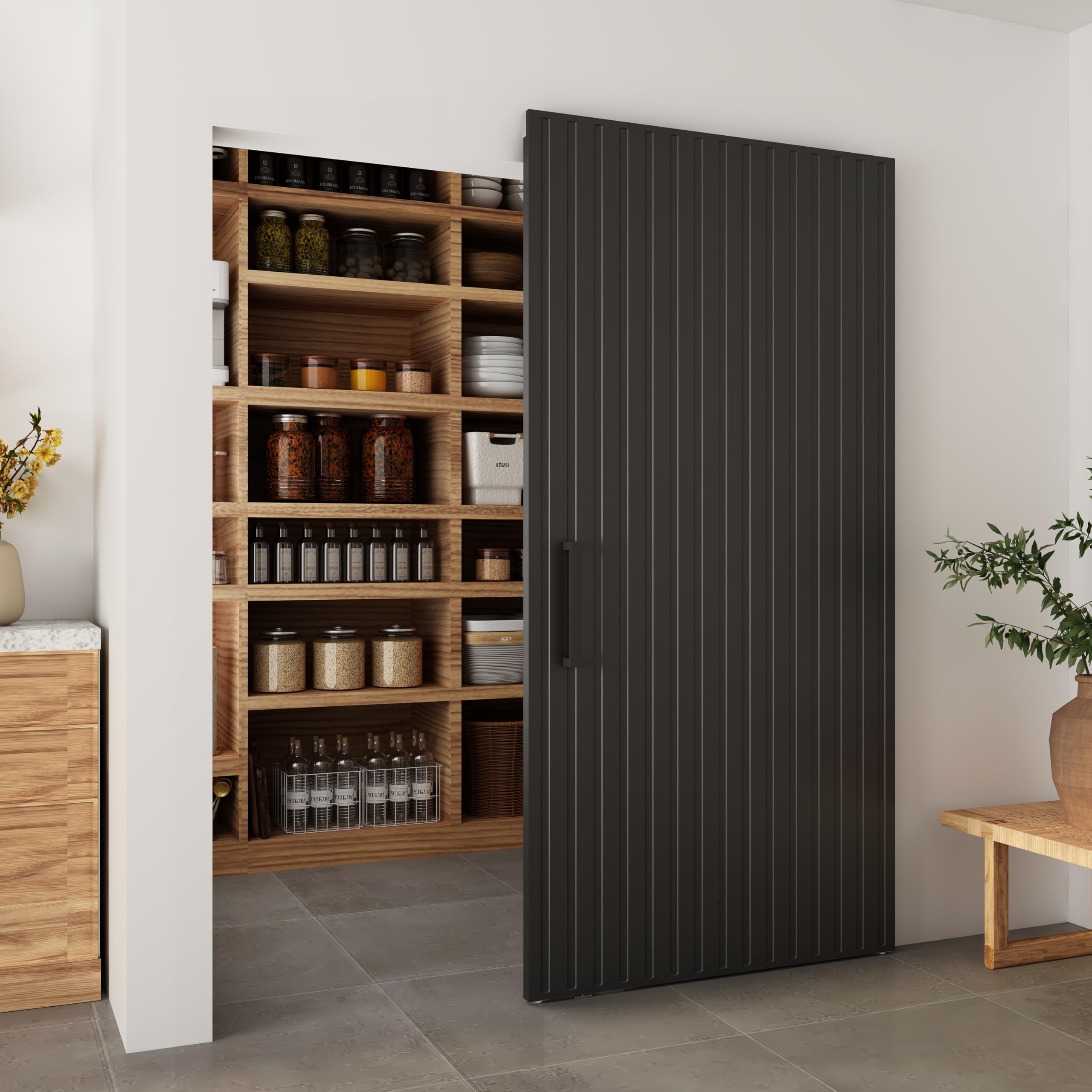 Photo 1 of BARNSMITH 42"x84" Concealed Sliding Barn Door with Soft Close Mechanism, Black Vinyl Wrapped Hidden Barn Door, Fits Opening 38"-40" x80'', Widely Used, for Interior Using