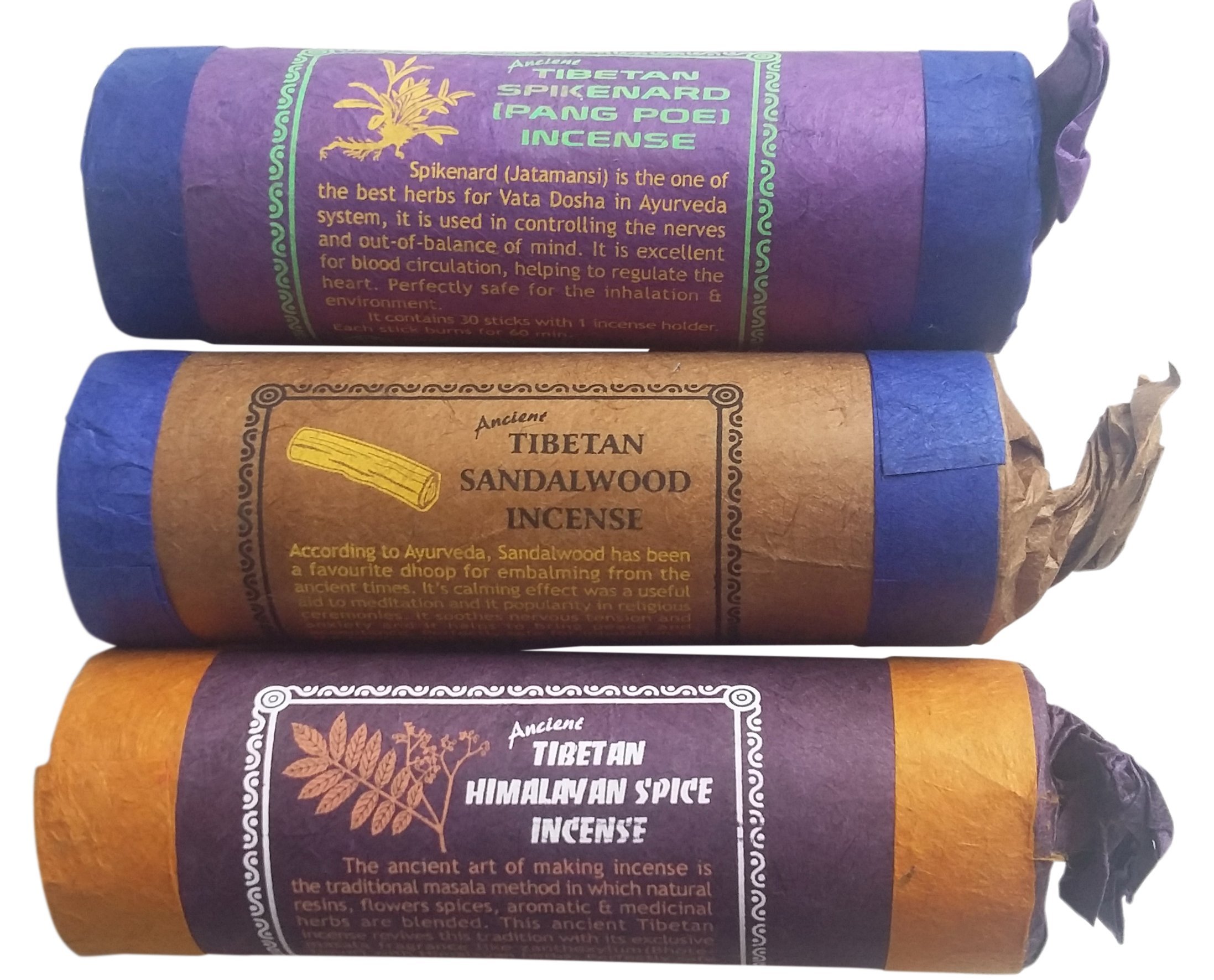 Tibet/Nepal Hand Rolled Incense Sticks Spikenard Himalayan spice & Sandalwood - Pack of 3
