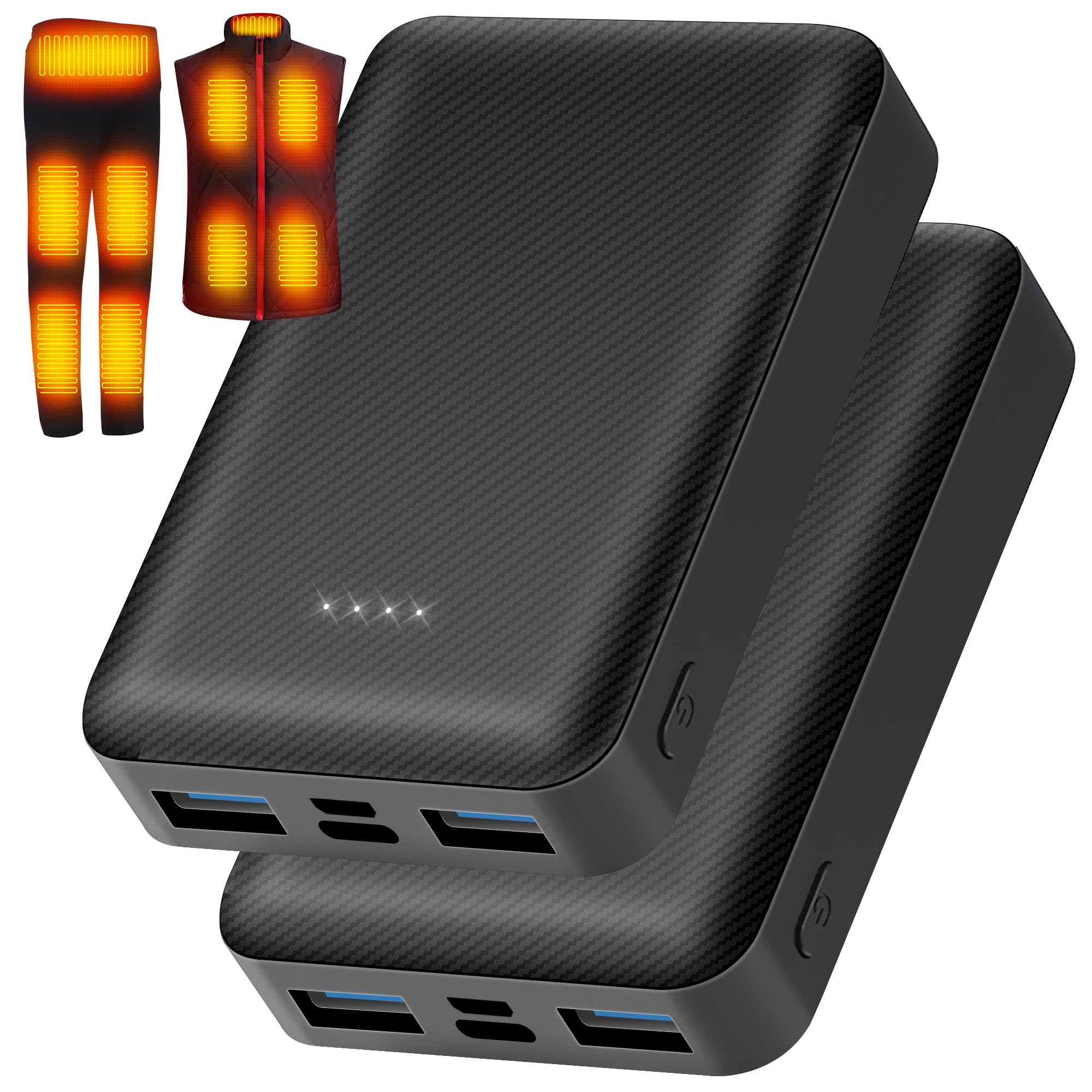 Photo 1 of 2Pcs 10000mAh Battery Pack for Heated Vest Jacket Coat Pants and Heating Underwear, 5V2A Heated Clothing Replacement Battery Pack