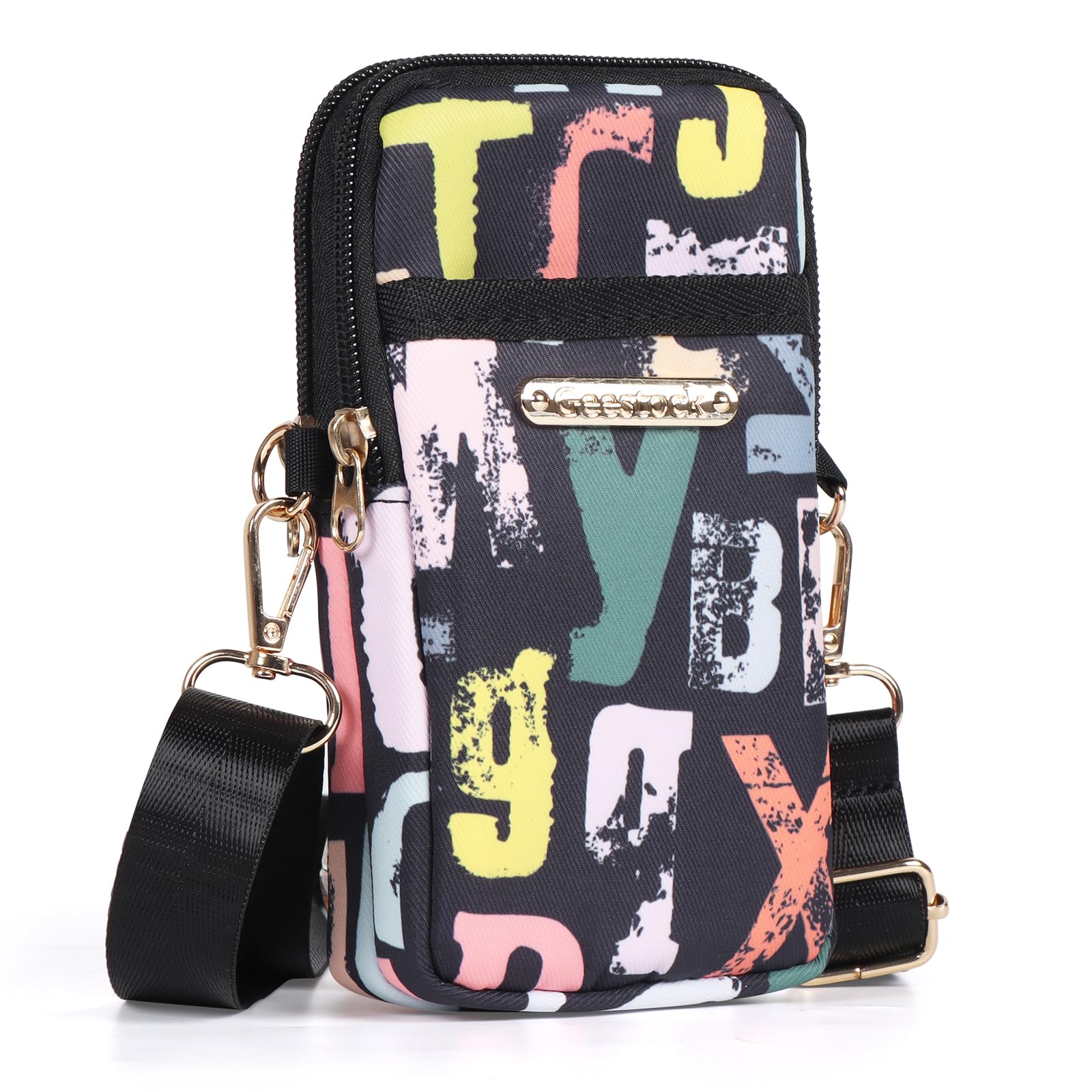 Photo 1 of Geestock Cell Phone Purse Small Crossbody Shoulder Holsters Bags with Arm Bands Phone Key Pouch Holder for Running, Walking, Hiking & Biking (Black Letters)
