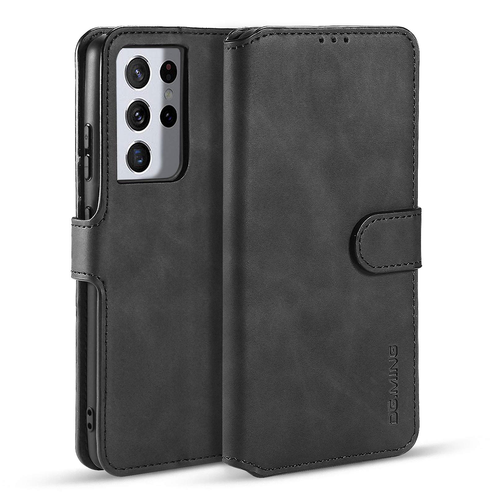 UEEBAI PU Leather Case for Samsung Galaxy S21 Ultra 5G, Vintage Retro Premium Wallet Flip Cover TPU Inner Shell [Card Slots] [Magnetic Closure] Stand Function Folio Shockproof Full Protection - Black