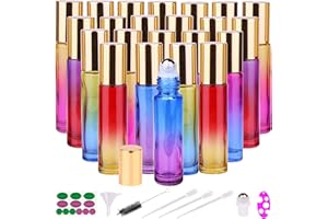 inice 24 10ml Essential Oils Roller Bottles Gradient Color Thick Glass Roll on Bottle Golden Metal Cap for Travel