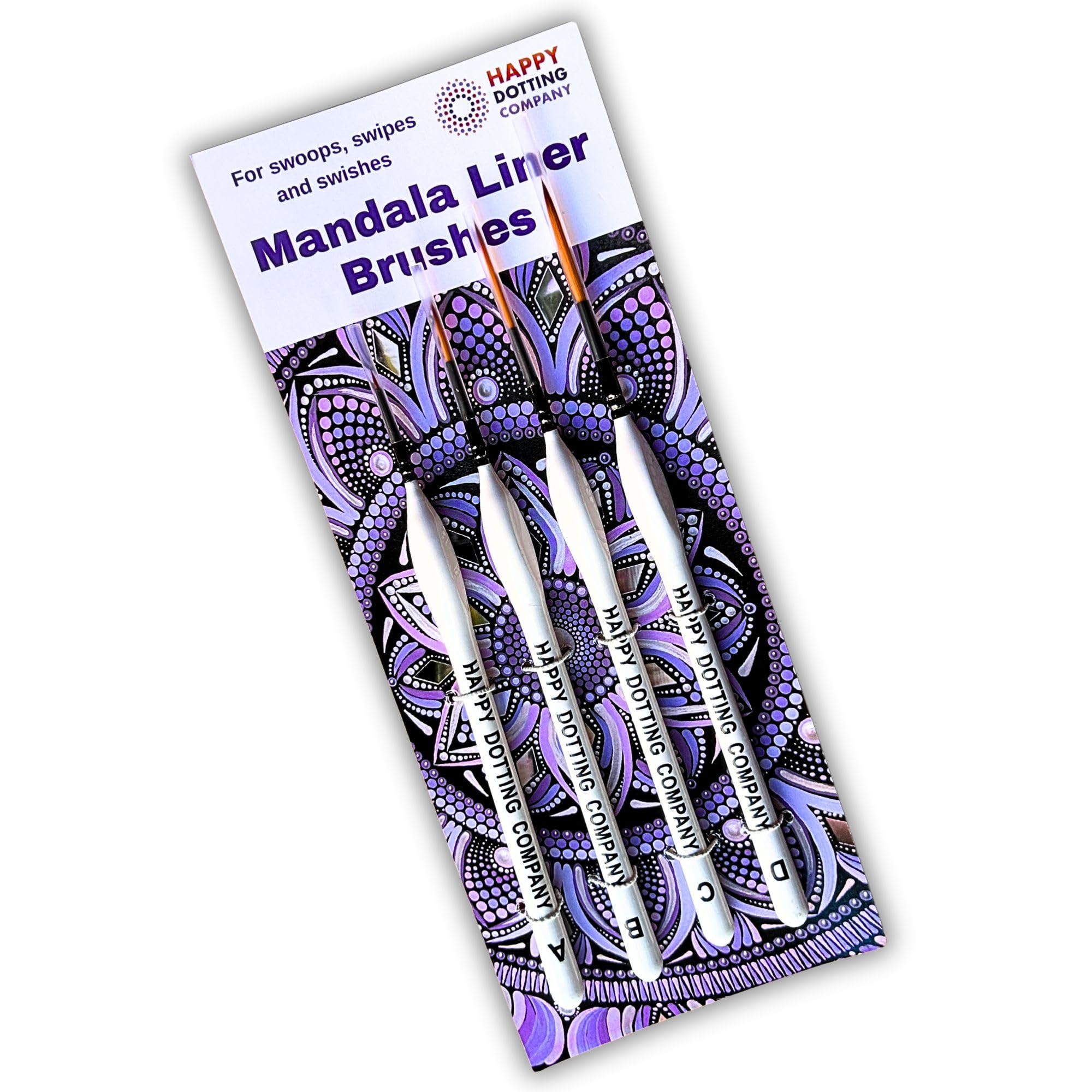 Mandala Liner Brushes for dot Mandala Art - 4 pc Liner Paint Brush Set - Happy Dotting Company - Perfect for swipes and swooshes - Another Dotting Tool