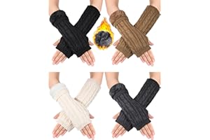 Shihanee 4 Pairs Winter Fleece Lined Arm Warmers for Women Knit Long Fingerless Gloves Warm Thumbhole Mittens for Women