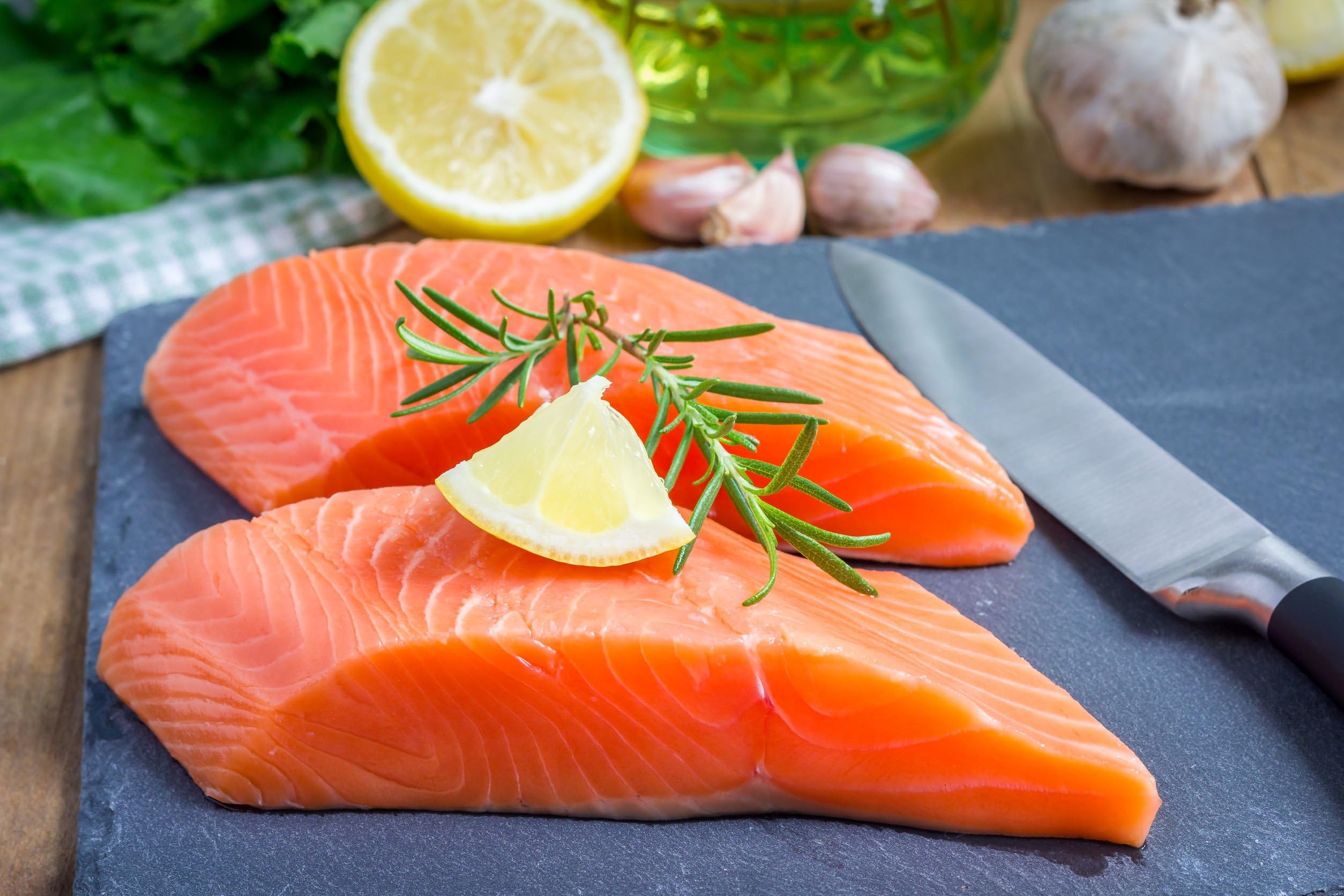 8 x 7 Oz. (3.5 Lb.) Premium Fresh Atlantic Salmon Fillets, Individually Vacuum Packed, Ready to Cook.