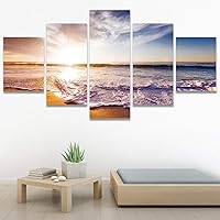 SIGNWIN 5 Panel Canvas Wall Art Modern Art Coastal Colorful Multicolor Photography Romantics Sunset for Home Decorations Ready to Hang - 60