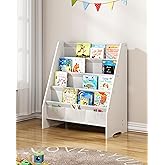 SEIRIONE Sturdy Kids Bookshelf,4-Tier Book Shelf for Kids Room with Tear-Proof Oxford Fabric-Nursery Room Playroom Classroom,Deep Slings to Keep Books Upright,Ideal Height for Toddler Age 3+, White
