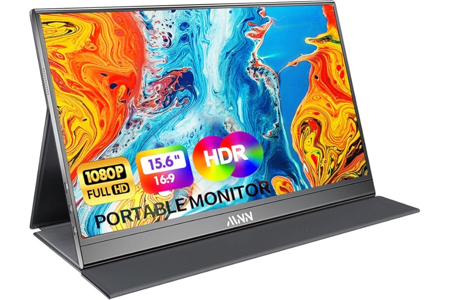 MNN Portable Monitor 15.6inch FHD 1080P USB C HDMI Gaming Ultra-Slim IPS Display w/Smart Cover & Speakers,HDR Plug&Play, External Monitor for Laptop PC Phone Mac (15.6'' 1080P)