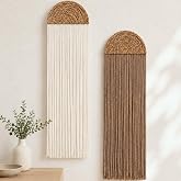 Flutesan 2 Pcs Macrame Wall Hanging Handmade Seagrass Woven Cotton Rope Wall Tapestry Boho Decor Macrame Art Art 13.7" W x 51" L W for Living Room Bedroom Headboard Decor