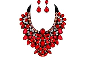 Flyonce Costume Jewelry for Women, 9 Colors Rhinestone Crystal Statement Necklace Earrings Set