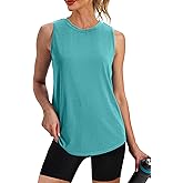 Sampeel Workout Tank Tops for Women Athletic High Neck Tops Lightweight Sleeveless Shirts Curved Hem Loose Fit Running Yoga