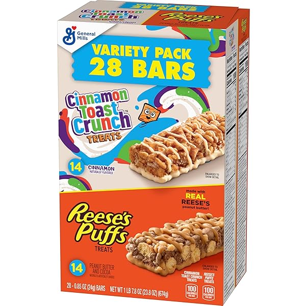 CINNAMON TOAST CRUNCH AND REESE’S PUFFS CEREAL TREAT BARS VARIETY PACK, SNACK BARS, 28 CT, 23.8 OZ