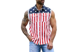 OeyFnbmO Men's Denim American Flag Retro Vest Stretch Sleeveless Jean Shirt Collar Slim Fit Lightweight
