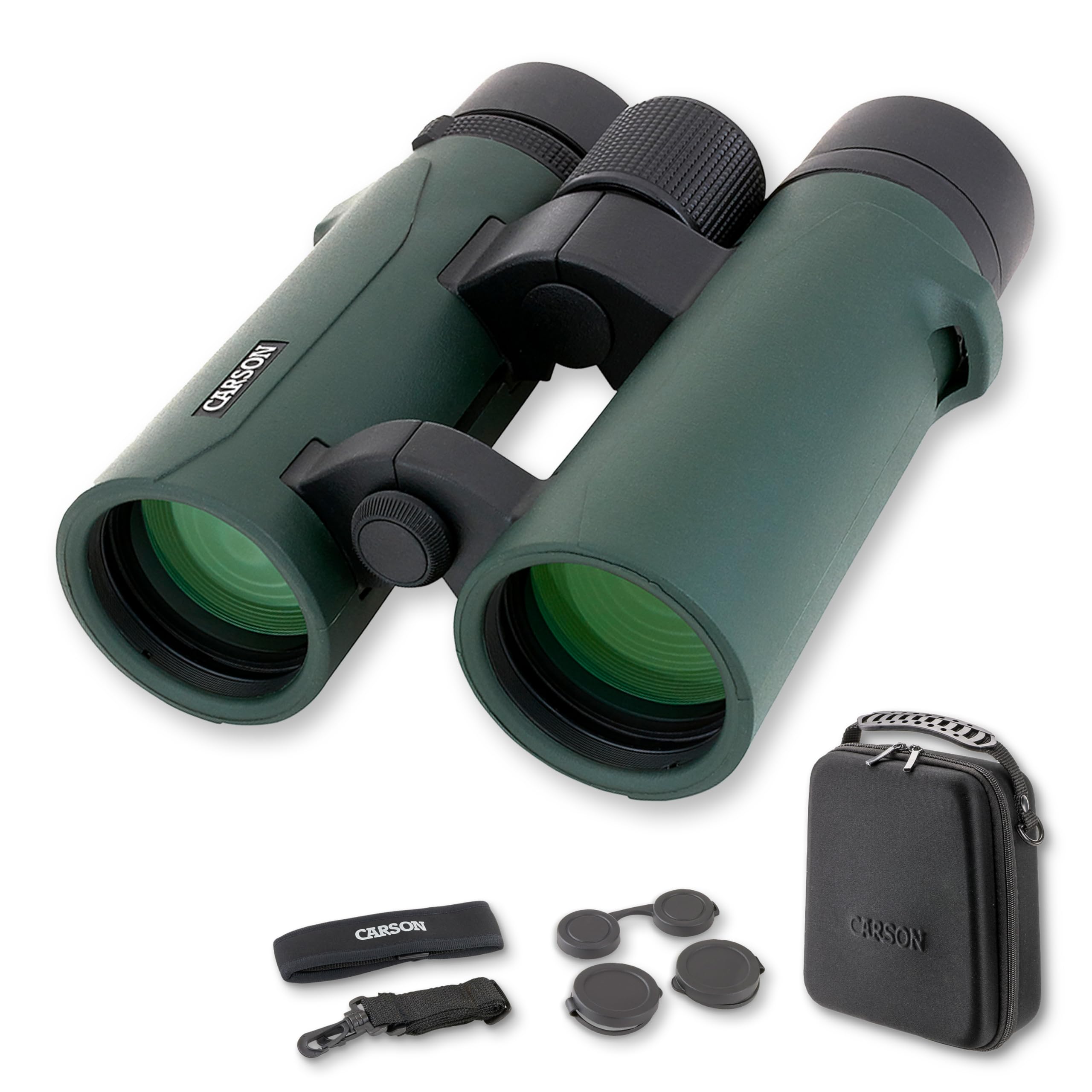 Carson RD-842 8x42mm RD Series Open-Bridge Full Sized Waterproof High Definition Binoculars, green/black
