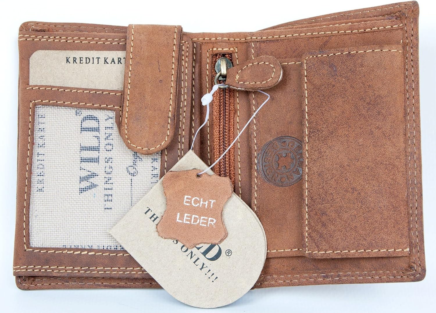 Tan Trifold Vertical Designed Genuine Leather Pocket Size Wallet Wild, Light Brown - Image 3