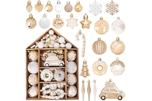DeckTheHalls Christmas Ornaments 72 Count, Christmas Balls, Shatterproof Christmas Decorations for Tree, Gold Plastic Ornaments (Champagne)